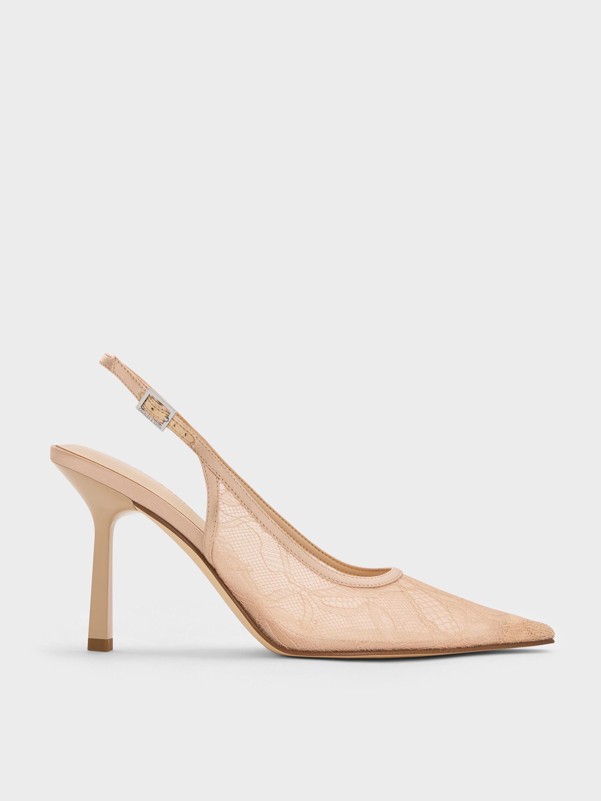 Lace & Satin Slingback Pumps - Nude | CHARLES & KEITH