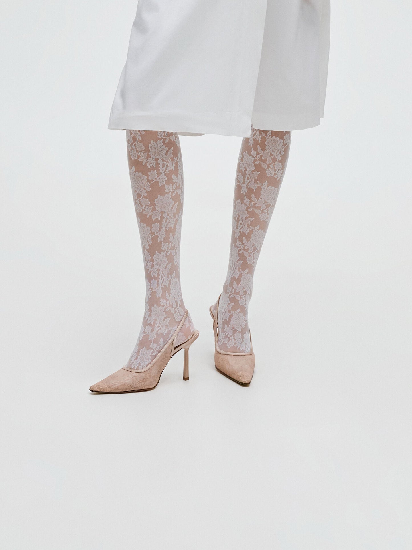 Lace & Satin Slingback Pumps - Nude | CHARLES & KEITH