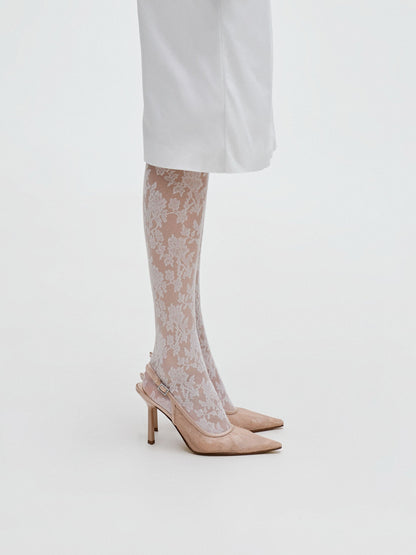 Lace & Satin Slingback Pumps - Nude | CHARLES & KEITH