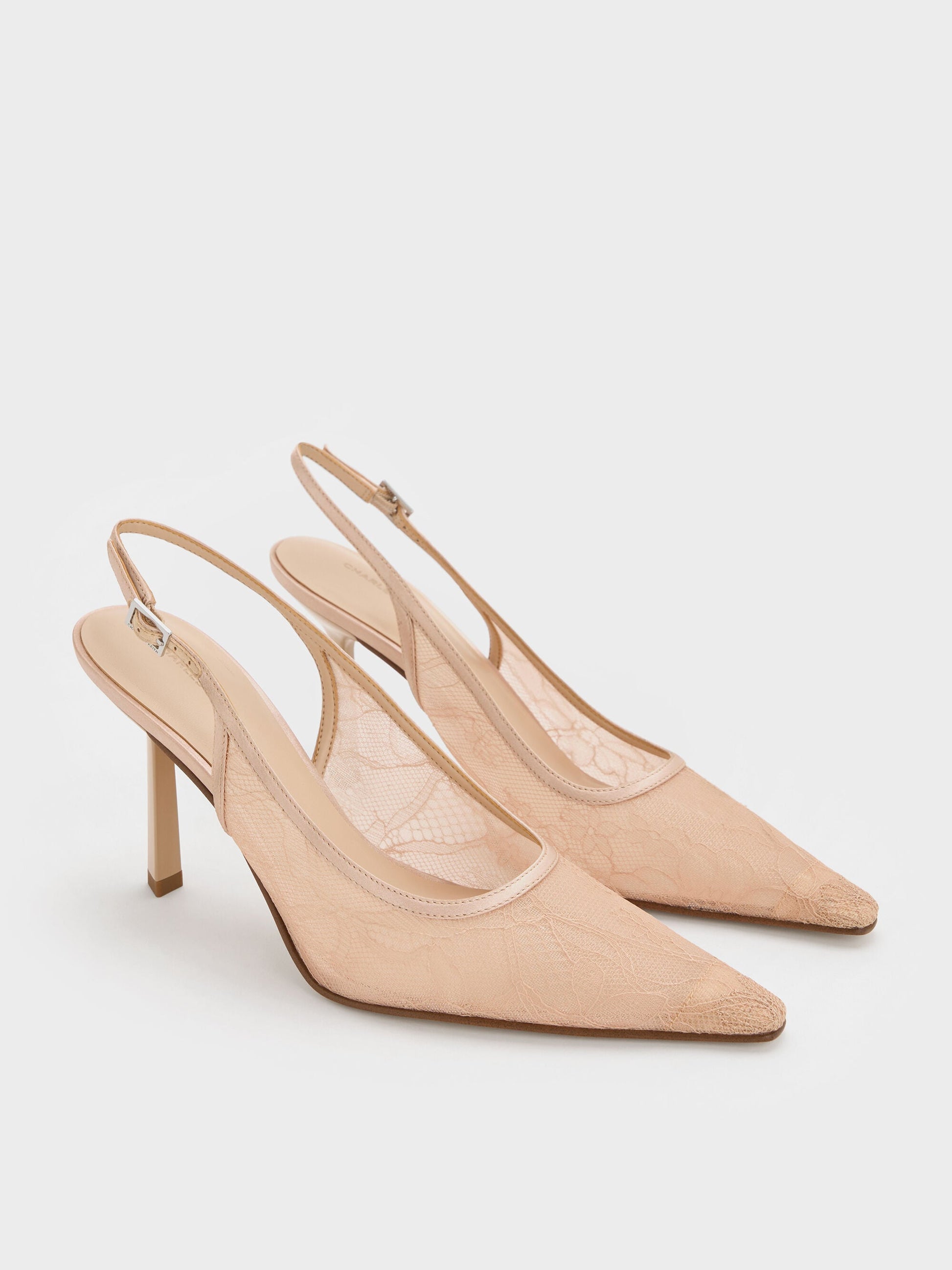 Lace & Satin Slingback Pumps - Nude | CHARLES & KEITH
