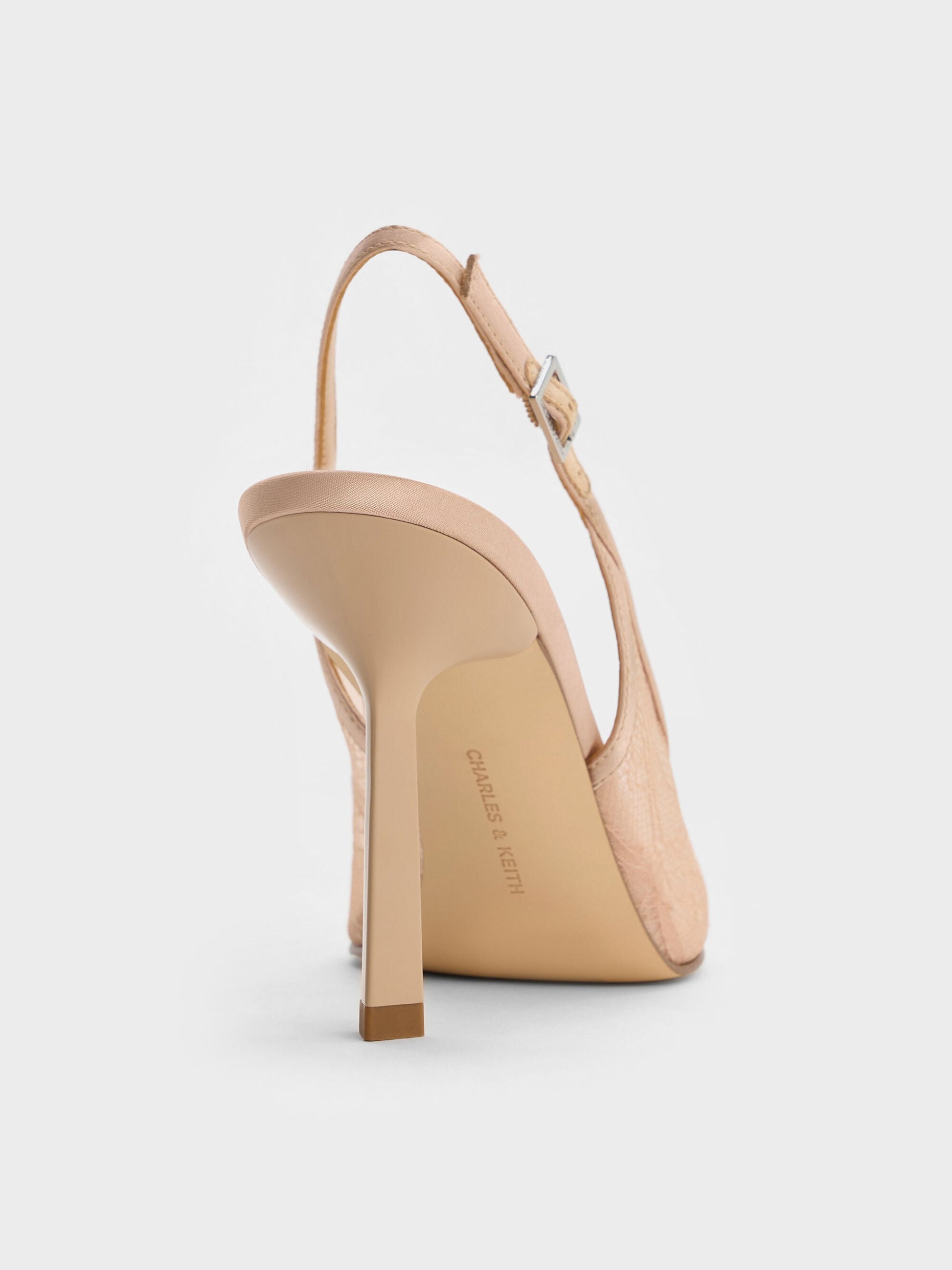 Lace & Satin Slingback Pumps - Nude | CHARLES & KEITH