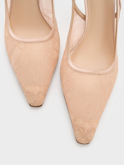 Lace & Satin Slingback Pumps - Nude | CHARLES & KEITH