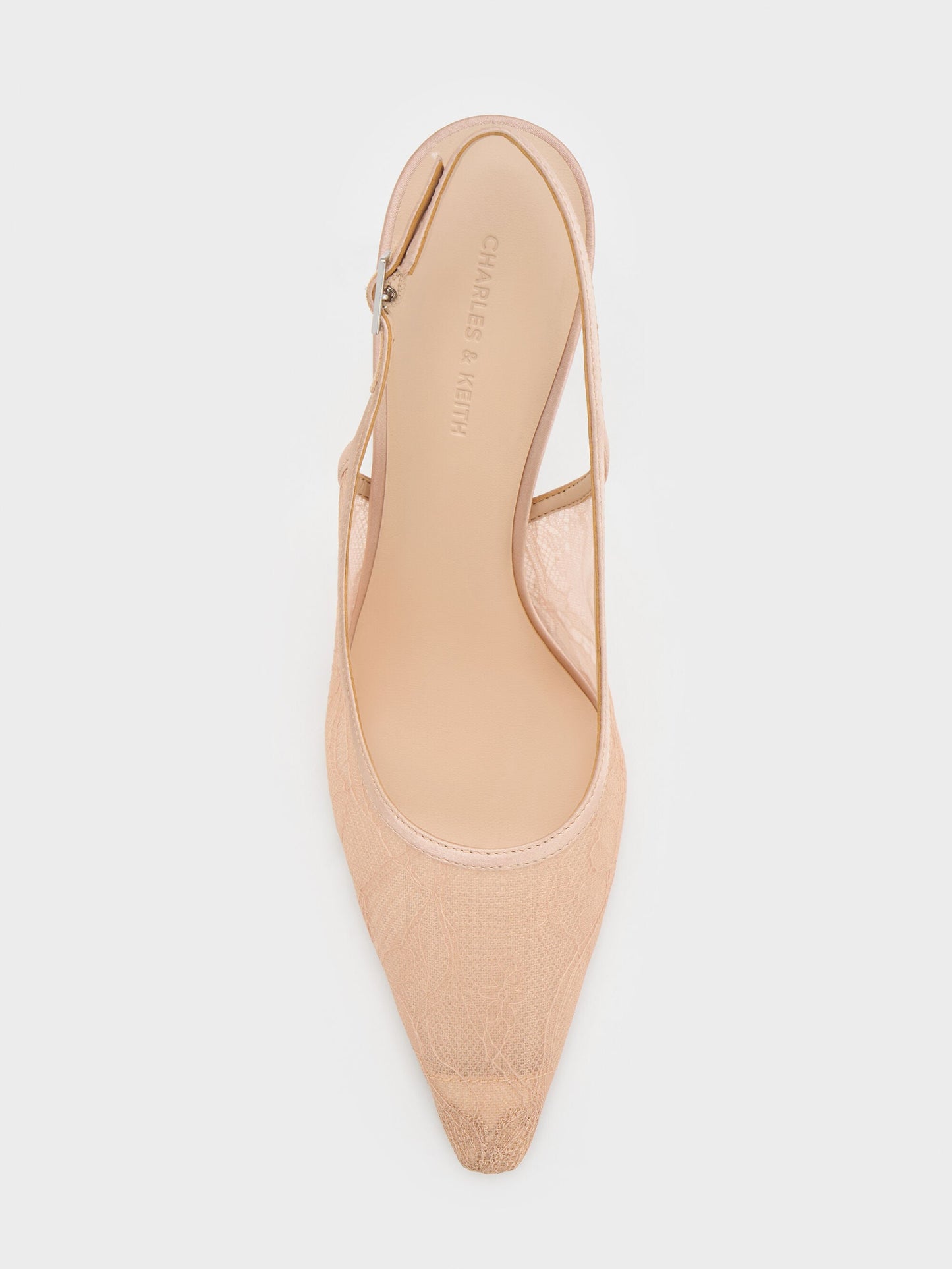 Lace & Satin Slingback Pumps - Nude | CHARLES & KEITH