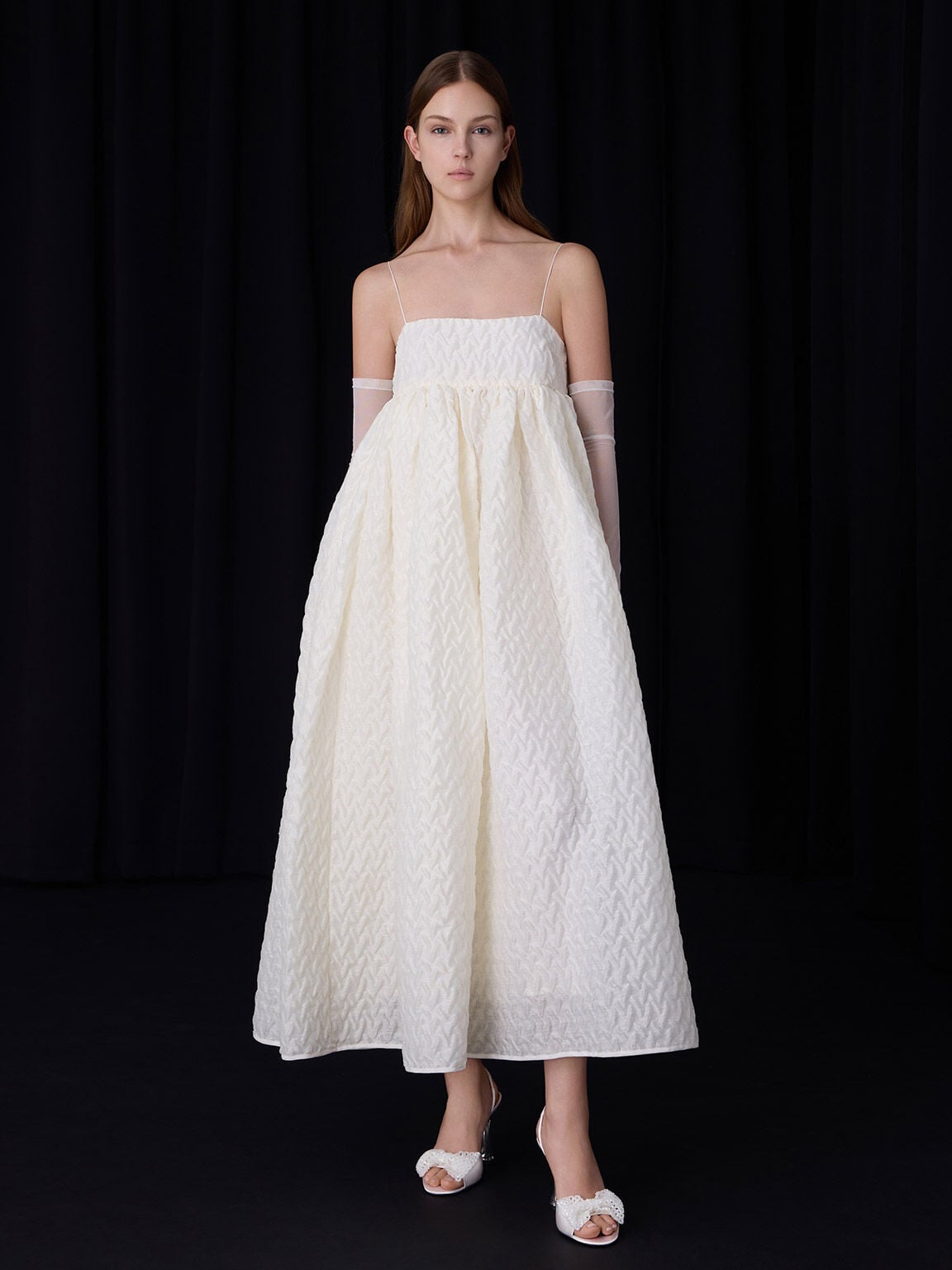 Beaded Bow Slingback Pumps - White | CHARLES & KEITH