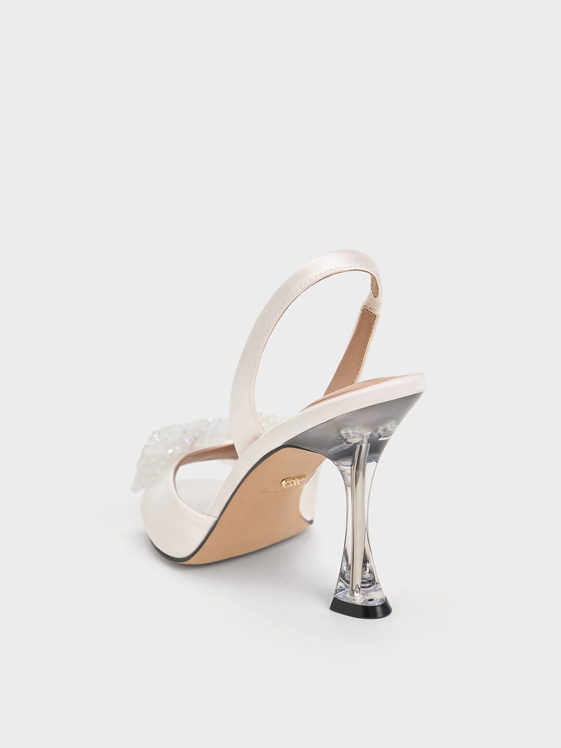 Beaded Bow Slingback Pumps - White | CHARLES & KEITH