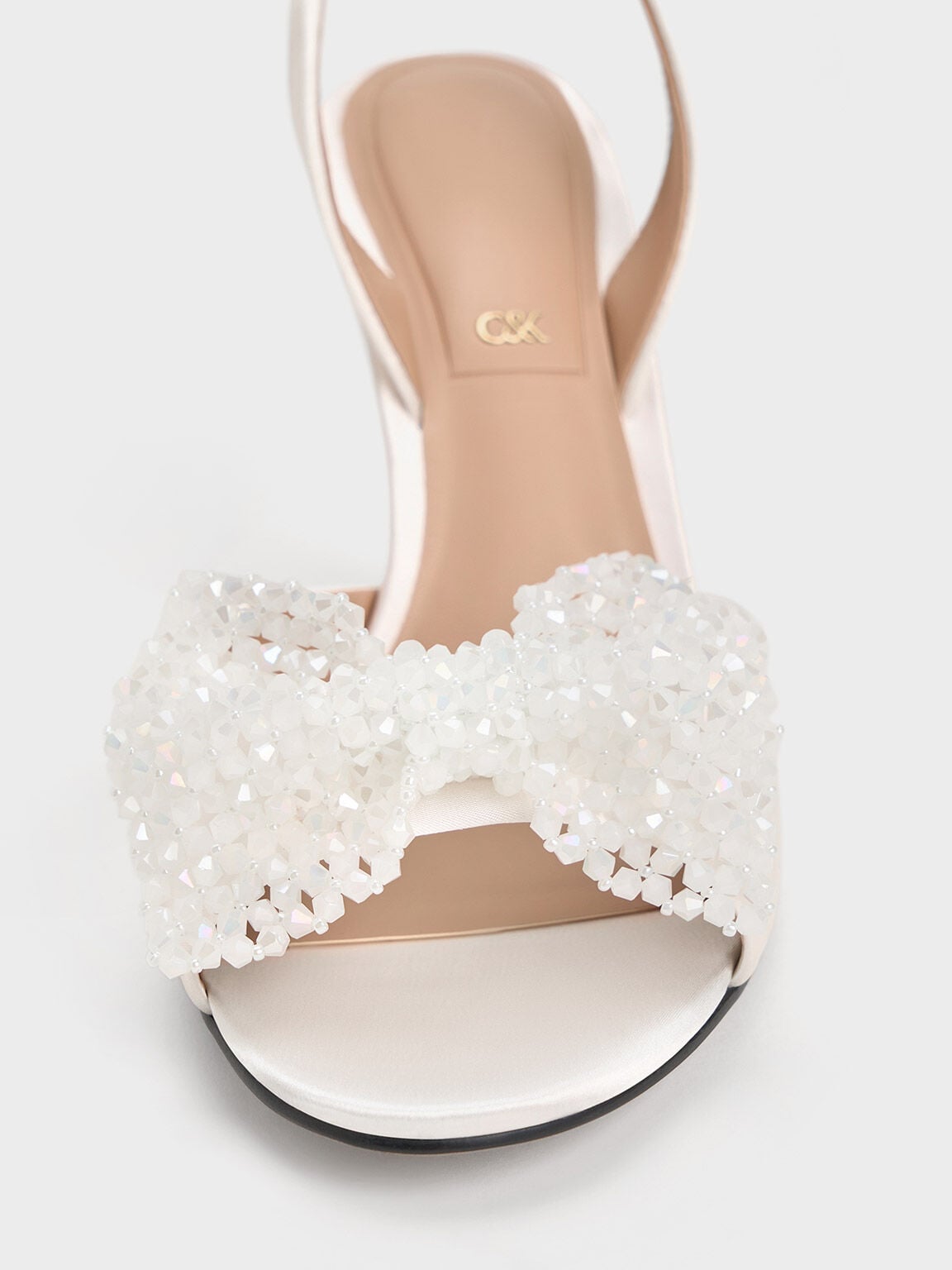 Beaded Bow Slingback Pumps - White | CHARLES & KEITH
