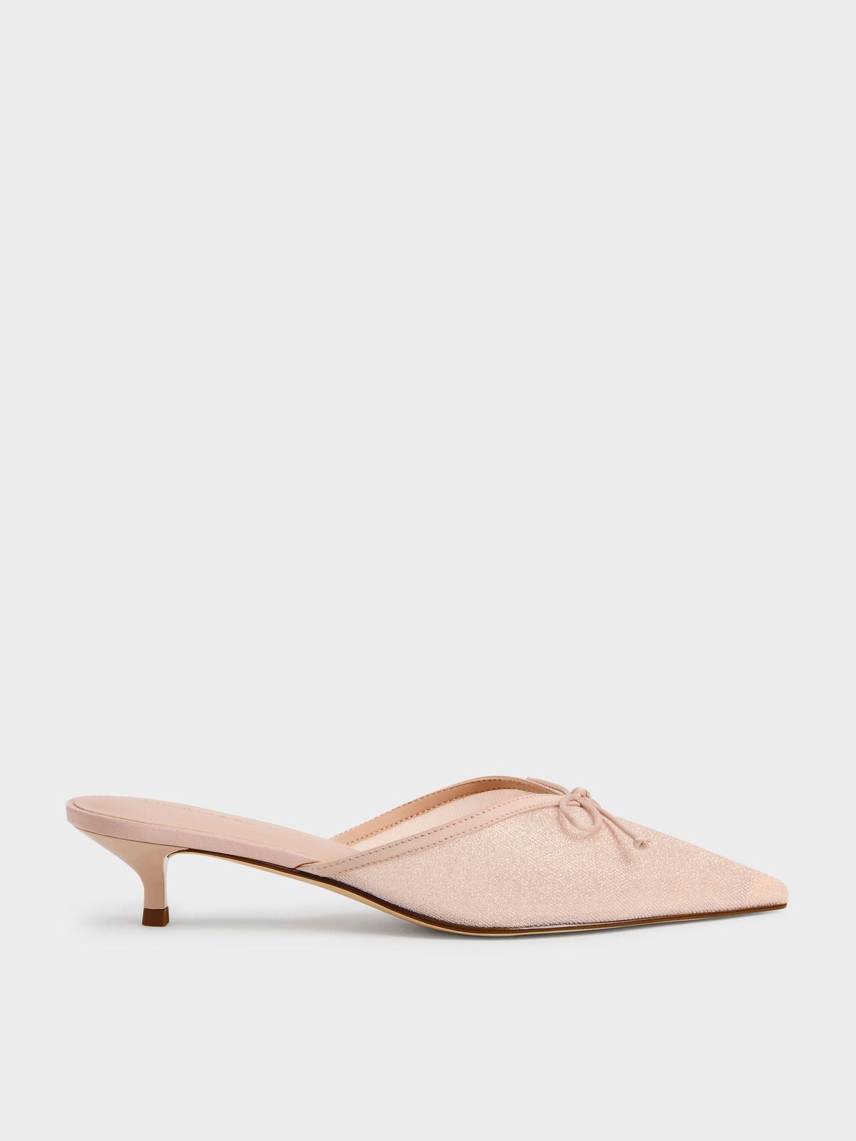 Glittered Mesh Bow Kitten Heels - Pink | CHARLES & KEITH