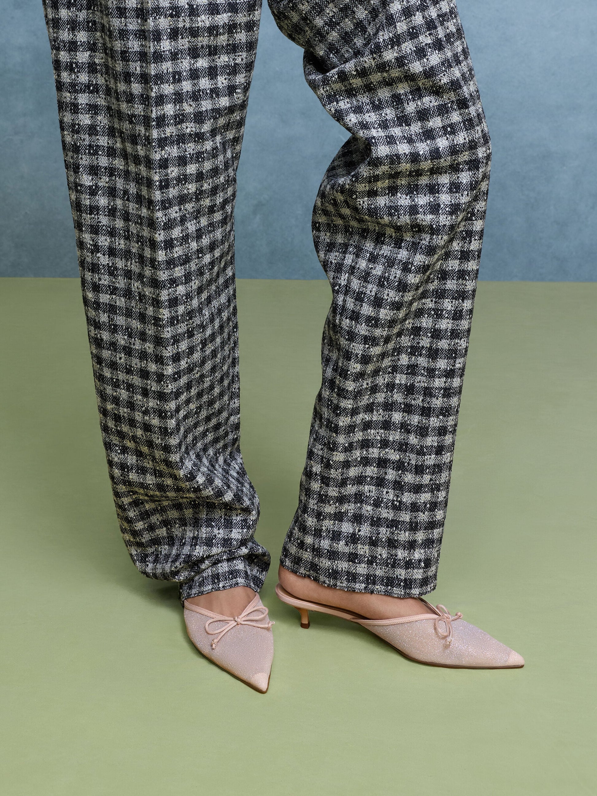 Glittered Mesh Bow Kitten Heels - Pink | CHARLES & KEITH
