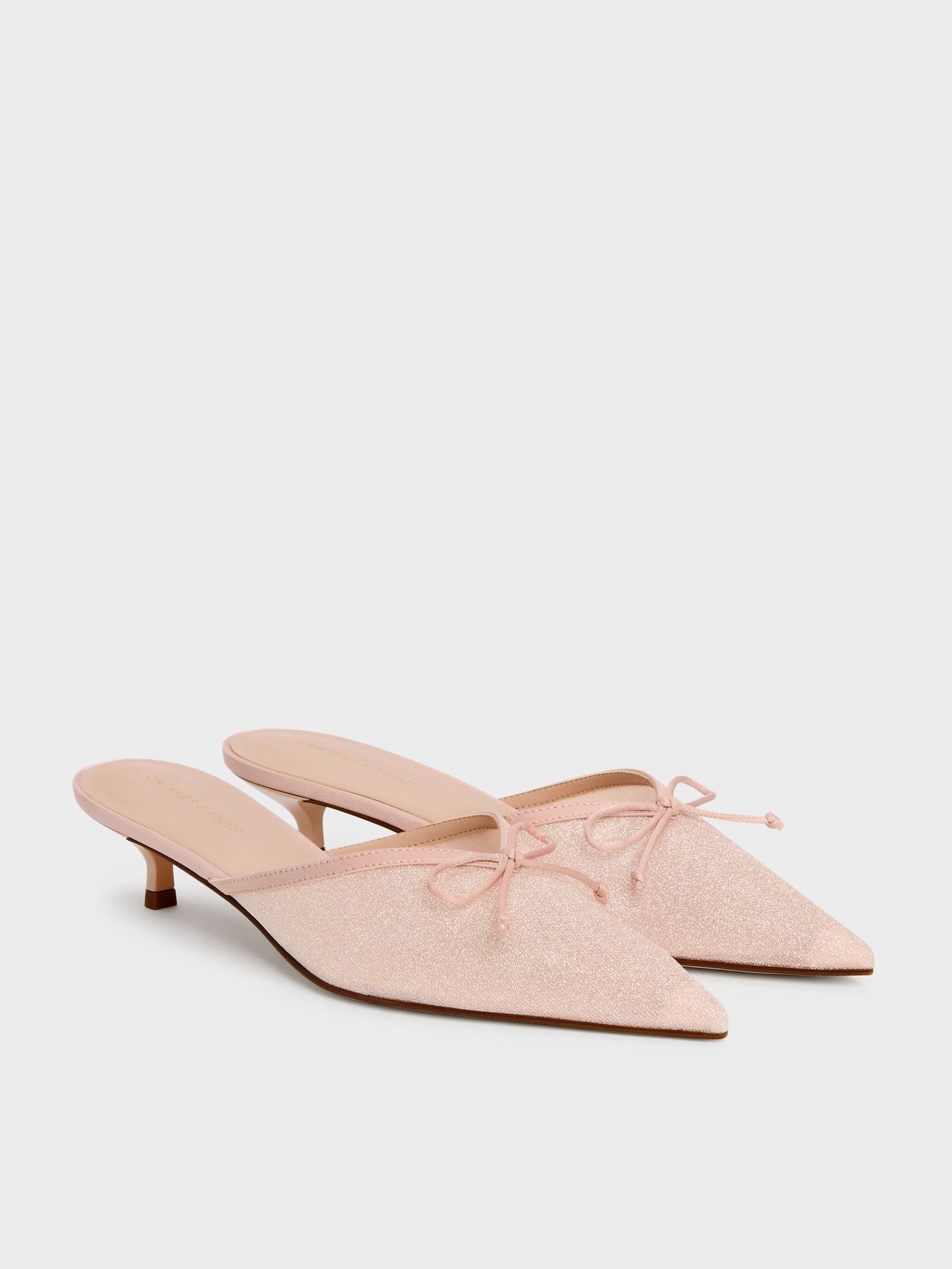 Glittered Mesh Bow Kitten Heels - Pink | CHARLES & KEITH
