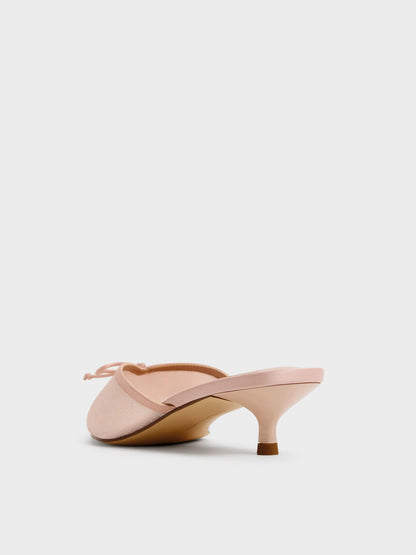 Glittered Mesh Bow Kitten Heels - Pink | CHARLES & KEITH