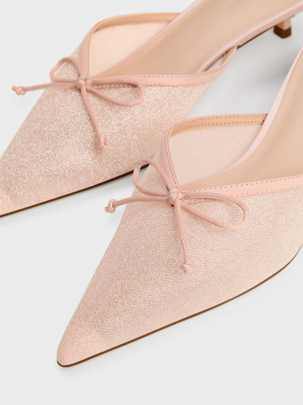 Glittered Mesh Bow Kitten Heels - Pink | CHARLES & KEITH