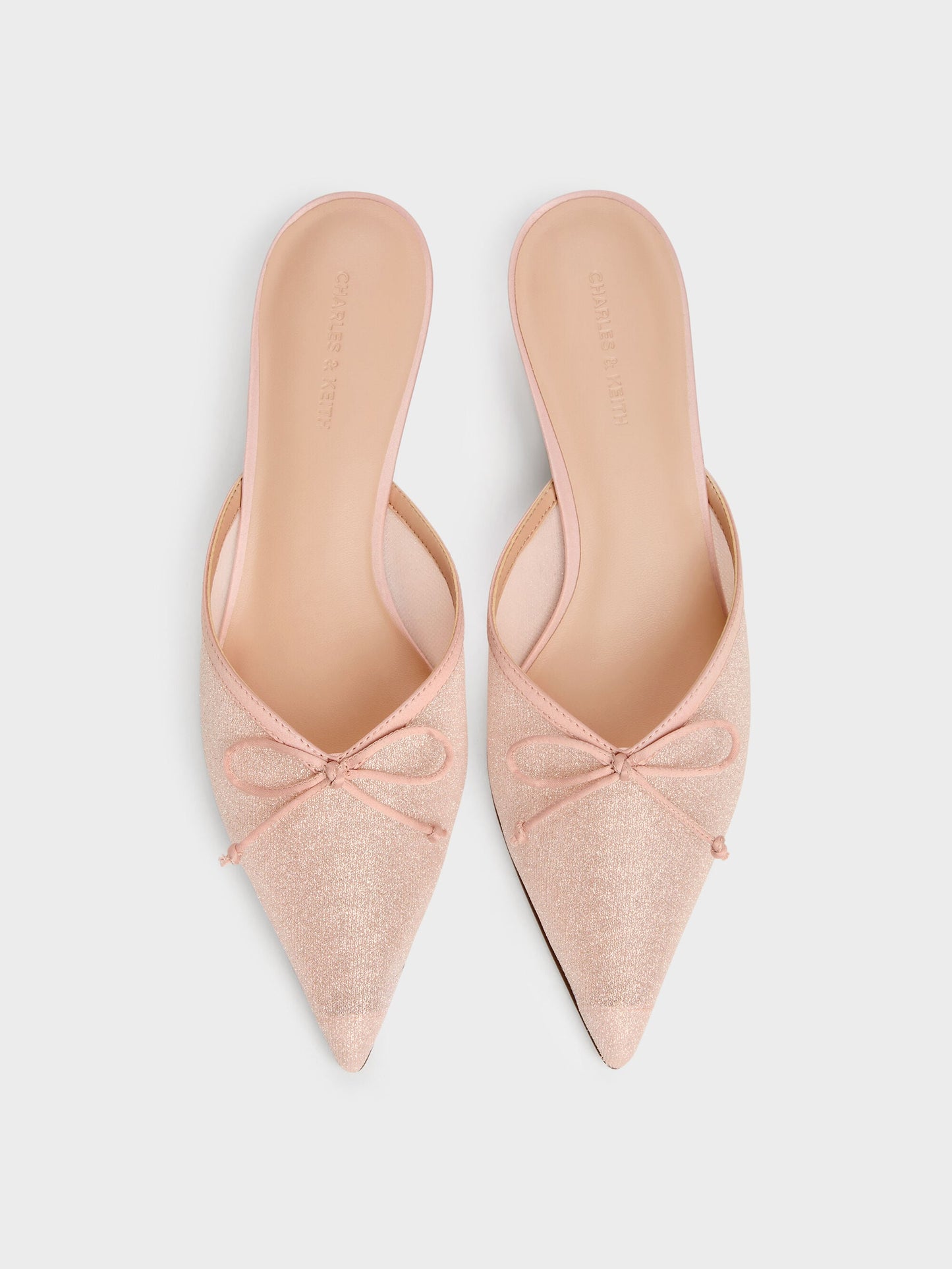 Glittered Mesh Bow Kitten Heels - Pink | CHARLES & KEITH