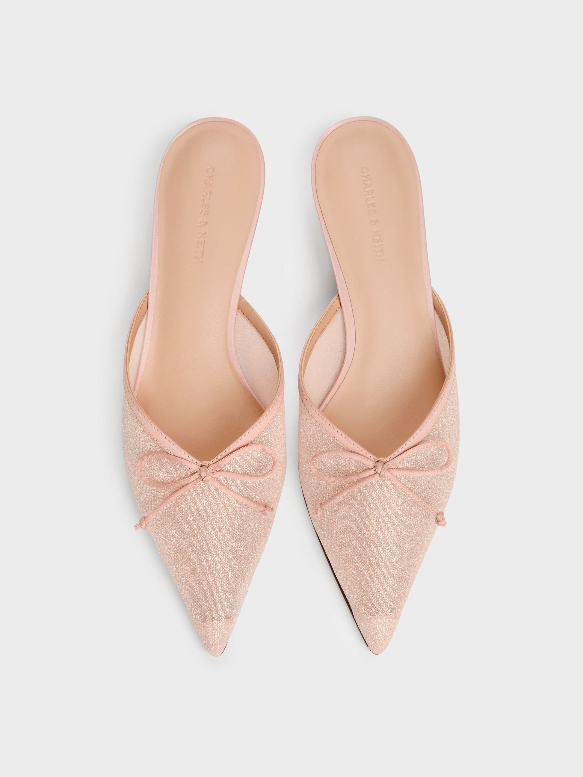 Glittered Mesh Bow Kitten Heels - Pink | CHARLES & KEITH