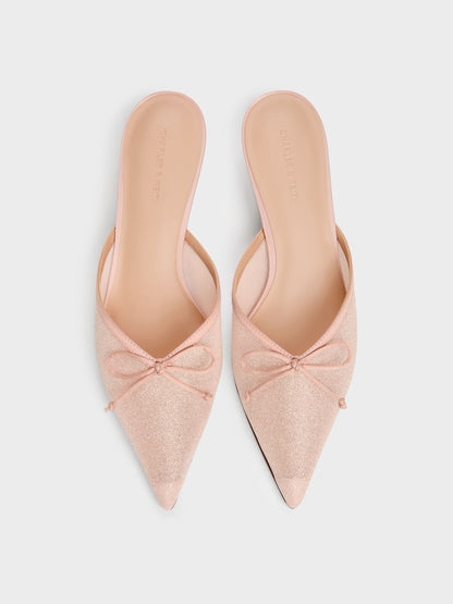 Glittered Mesh Bow Kitten Heels - Pink | CHARLES & KEITH