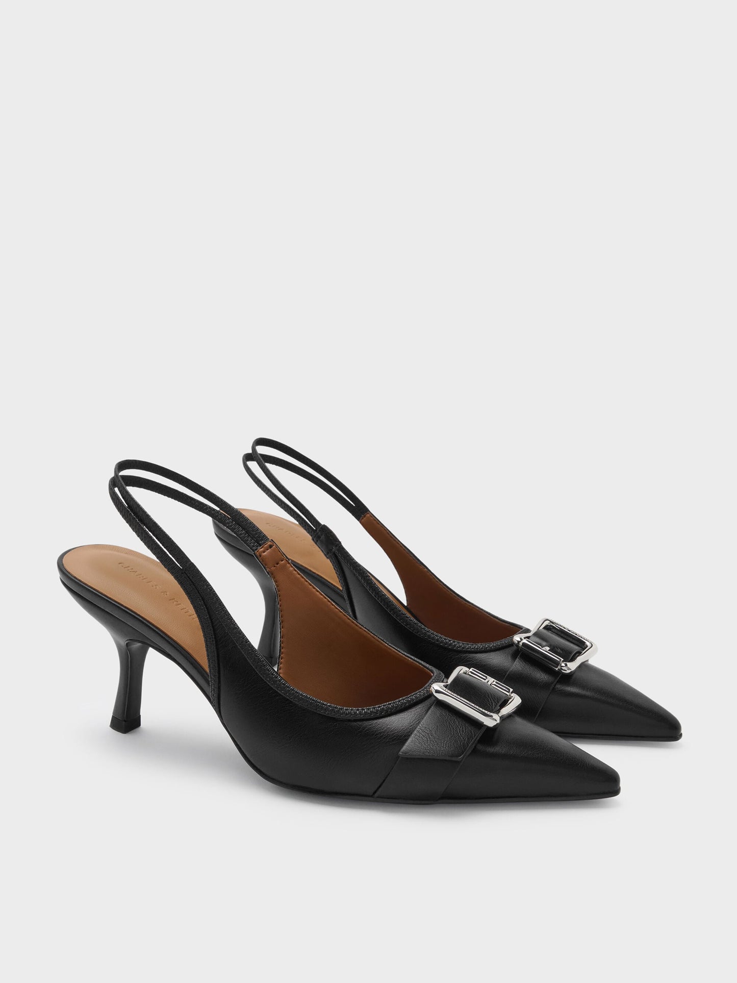 Anita Buckled Pointed Slingback Pumps - Black | CHARLES & KEITH