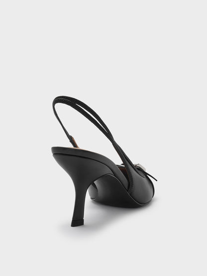 Anita Buckled Pointed Slingback Pumps - Black | CHARLES & KEITH