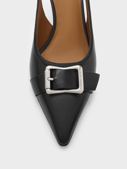Anita Buckled Pointed Slingback Pumps - Black | CHARLES & KEITH