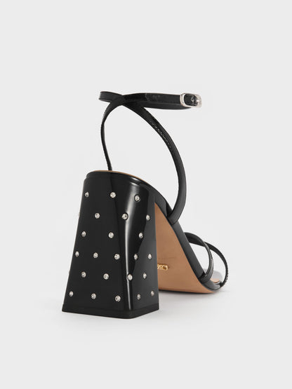 Emmaline Patent Leather Crystal Crossover Sandals - Black Patent | CHARLES & KEITH