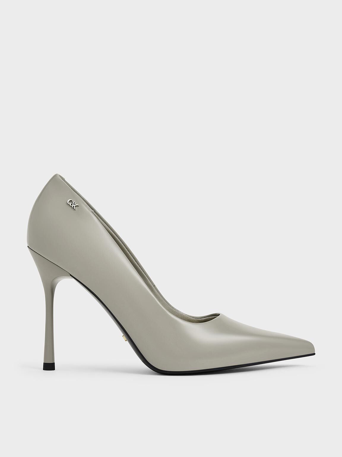 Kyra Leather Pointed-Toe Pumps - Grey | CHARLES & KEITH