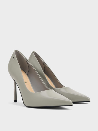 Kyra Leather Pointed-Toe Pumps - Grey | CHARLES & KEITH