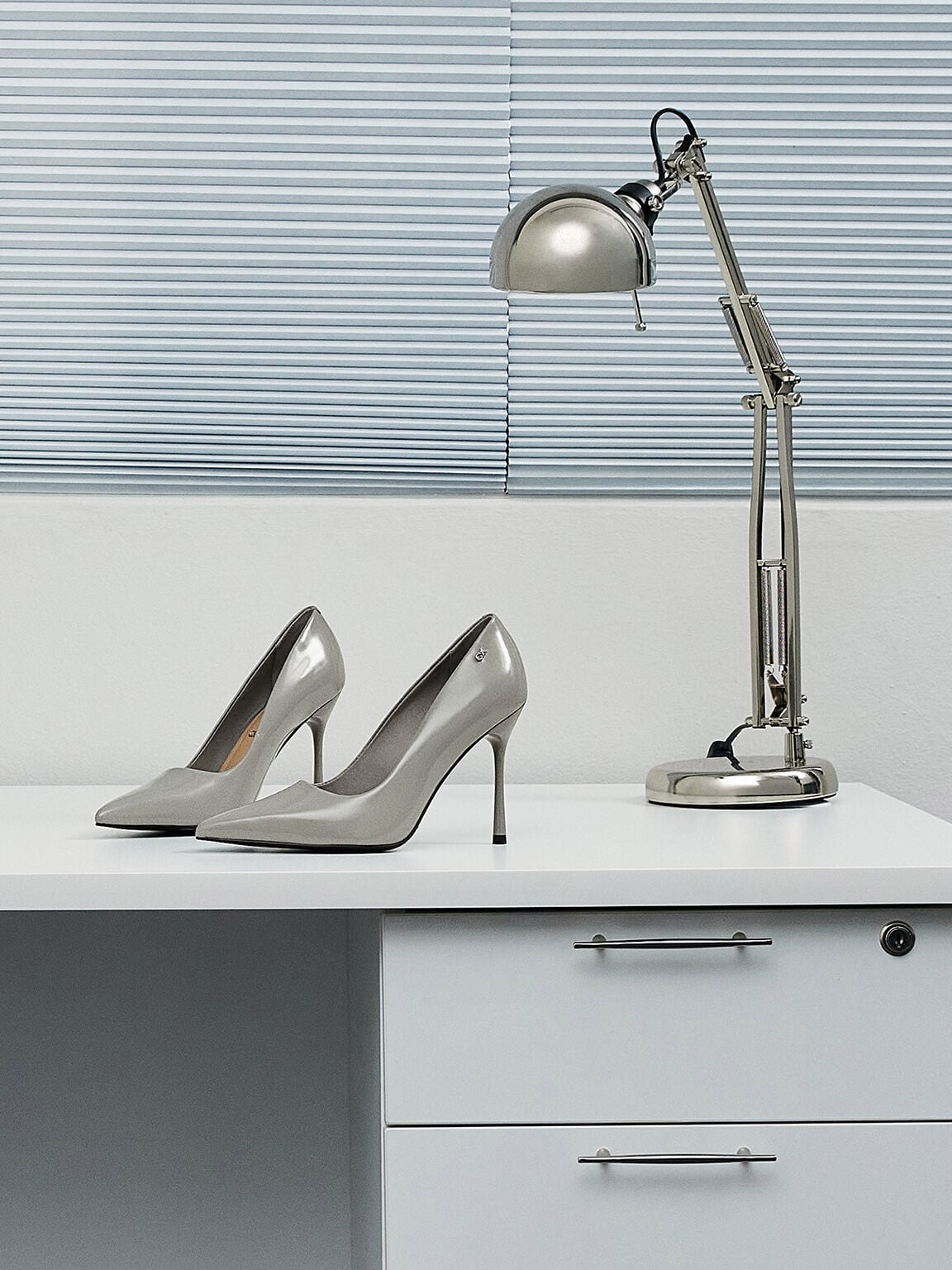 Kyra Leather Pointed-Toe Pumps - Grey | CHARLES & KEITH