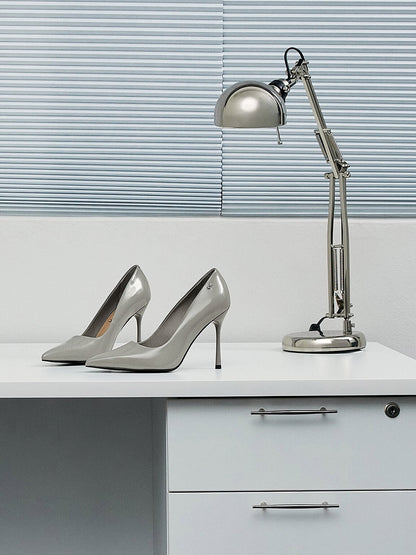 Kyra Leather Pointed-Toe Pumps - Grey | CHARLES & KEITH
