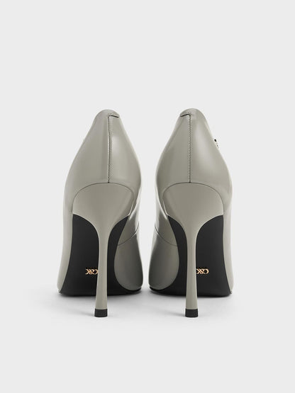 Kyra Leather Pointed-Toe Pumps - Grey | CHARLES & KEITH