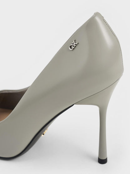 Kyra Leather Pointed-Toe Pumps - Grey | CHARLES & KEITH