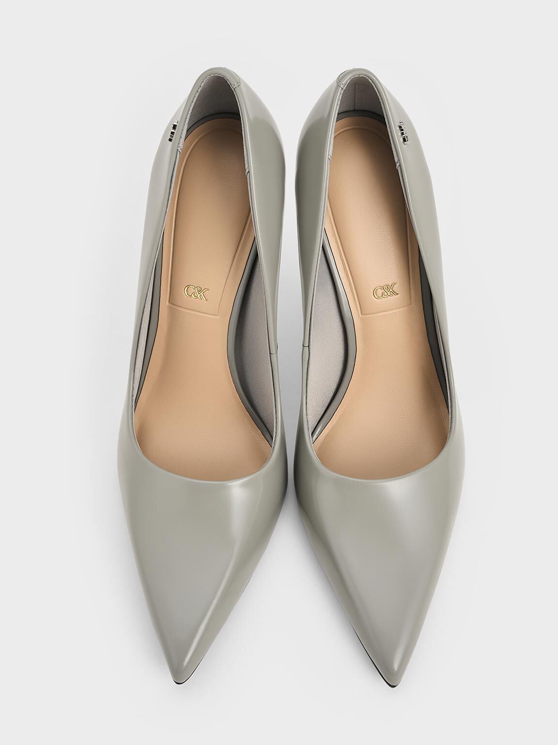 Kyra Leather Pointed-Toe Pumps - Grey | CHARLES & KEITH