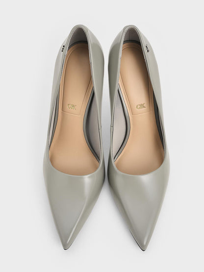 Kyra Leather Pointed-Toe Pumps - Grey | CHARLES & KEITH