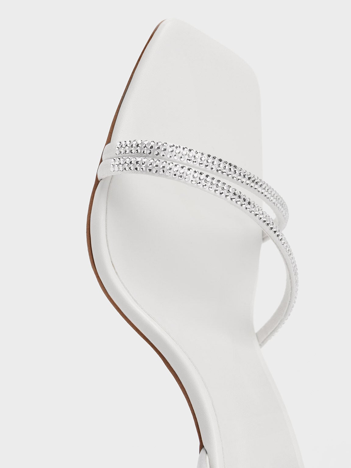 Satin Crystal Stiletto Sandals - White | CHARLES & KEITH