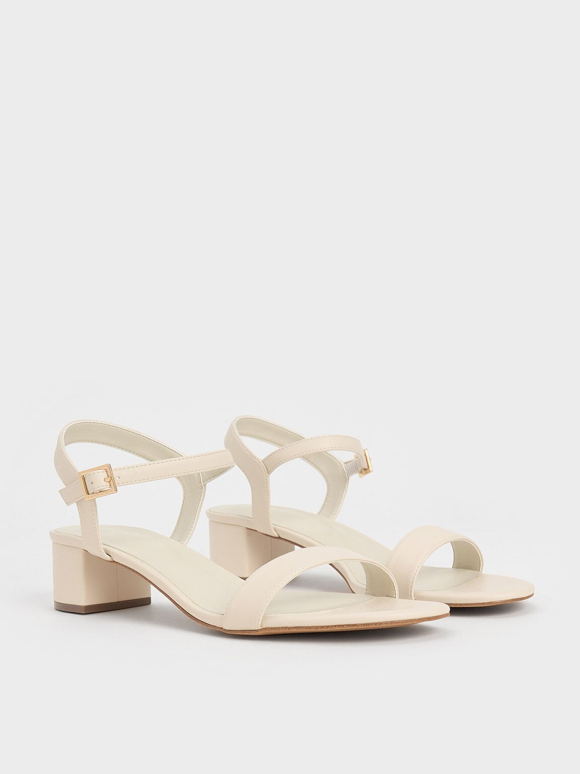 Alec Block-Heel Ankle-Strap Sandals - White | CHARLES & KEITH