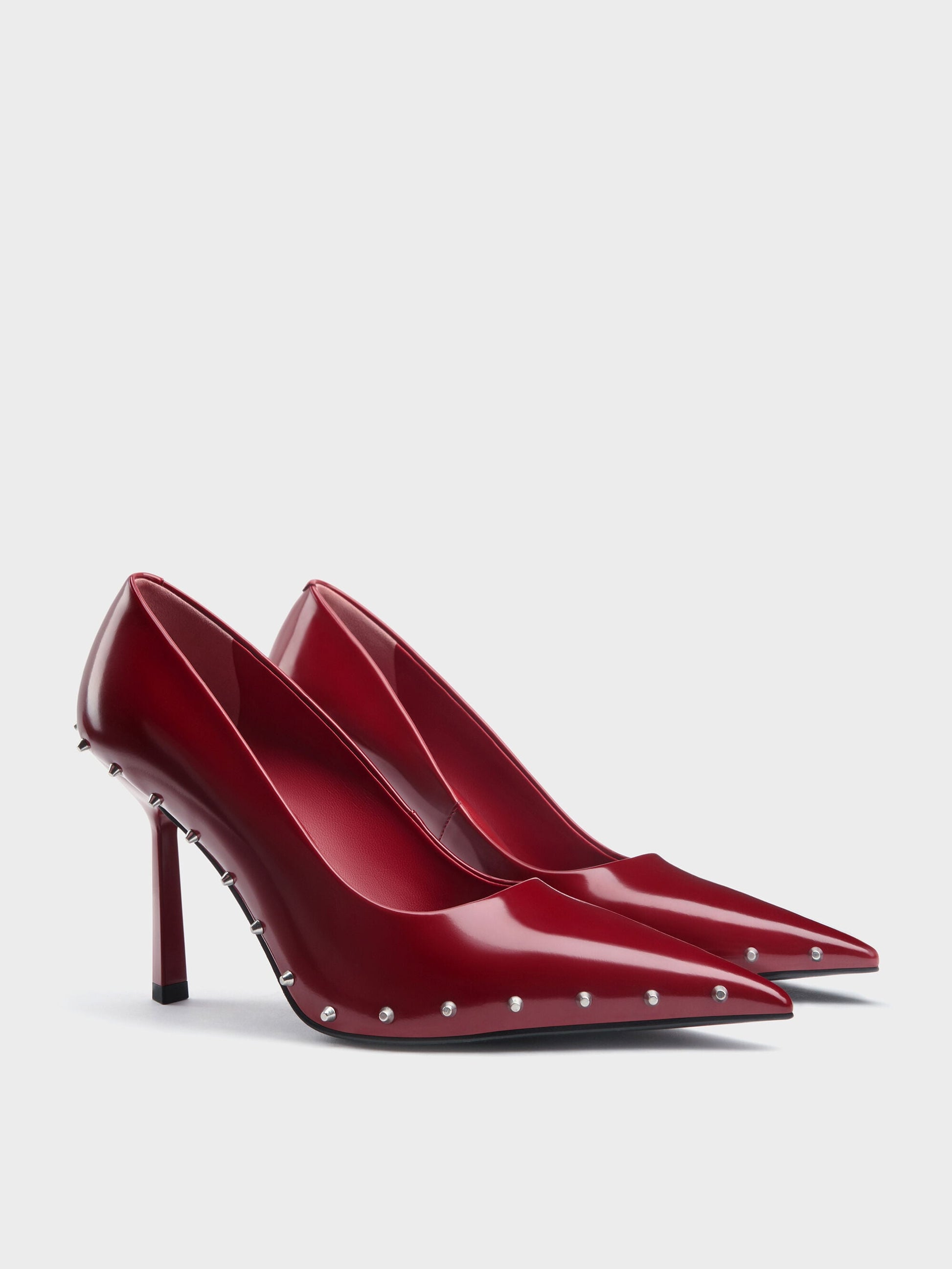 Coralie Studded Pointed Pumps - Red | CHARLES & KEITH