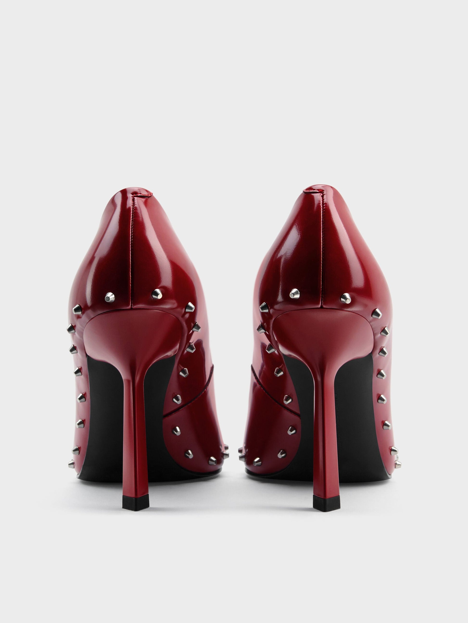 Coralie Studded Pointed Pumps - Red | CHARLES & KEITH