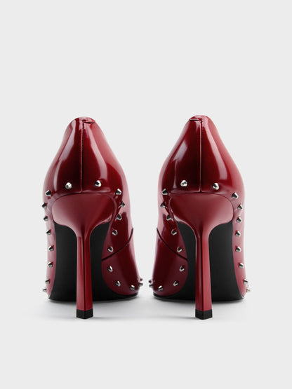 Coralie Studded Pointed Pumps - Red | CHARLES & KEITH