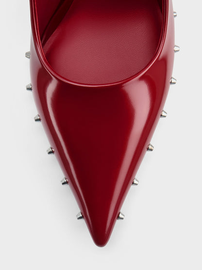 Coralie Studded Pointed Pumps - Red | CHARLES & KEITH