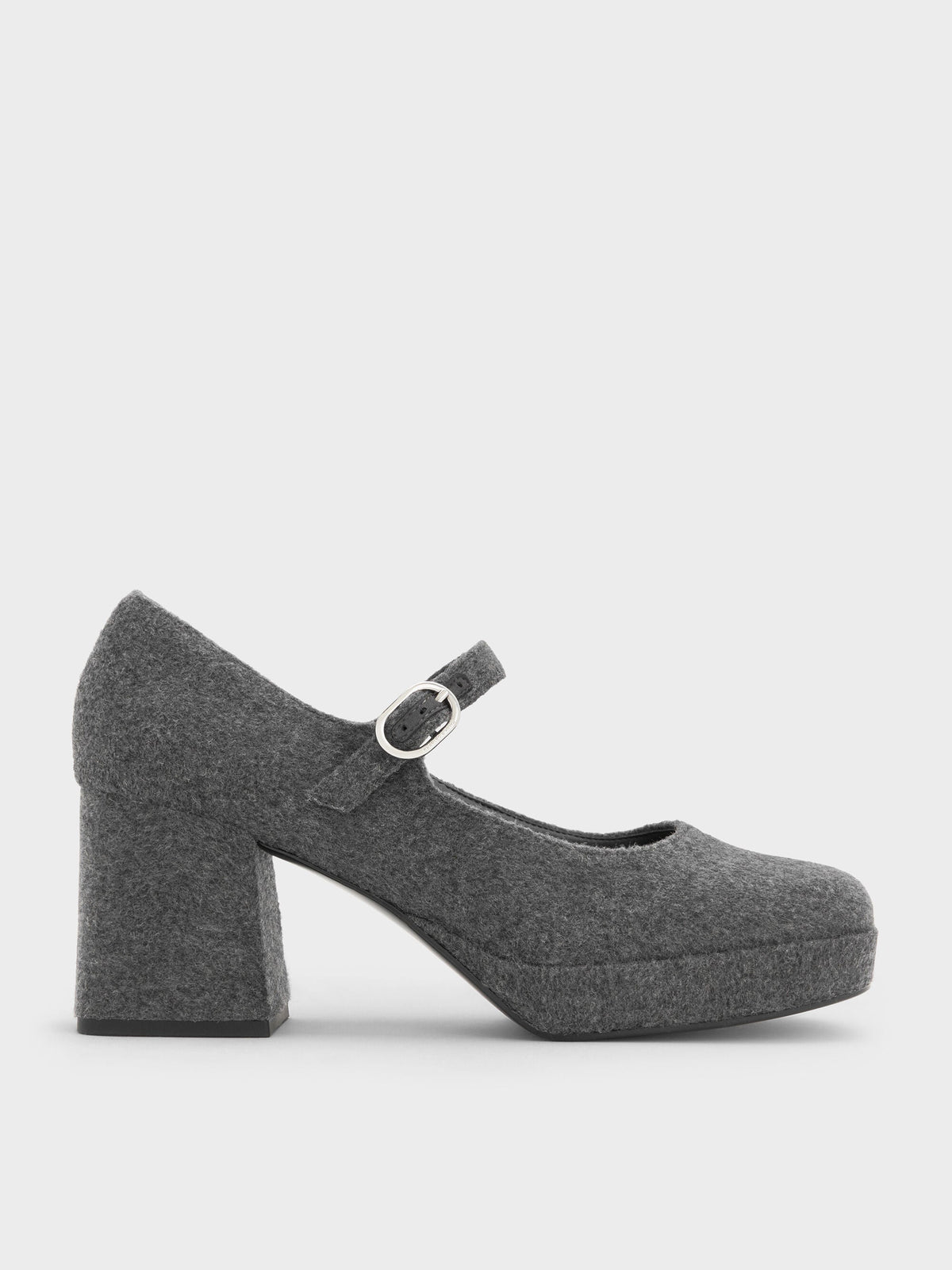 Felt Platform Mary Jane Pumps - Grey | CHARLES & KEITH