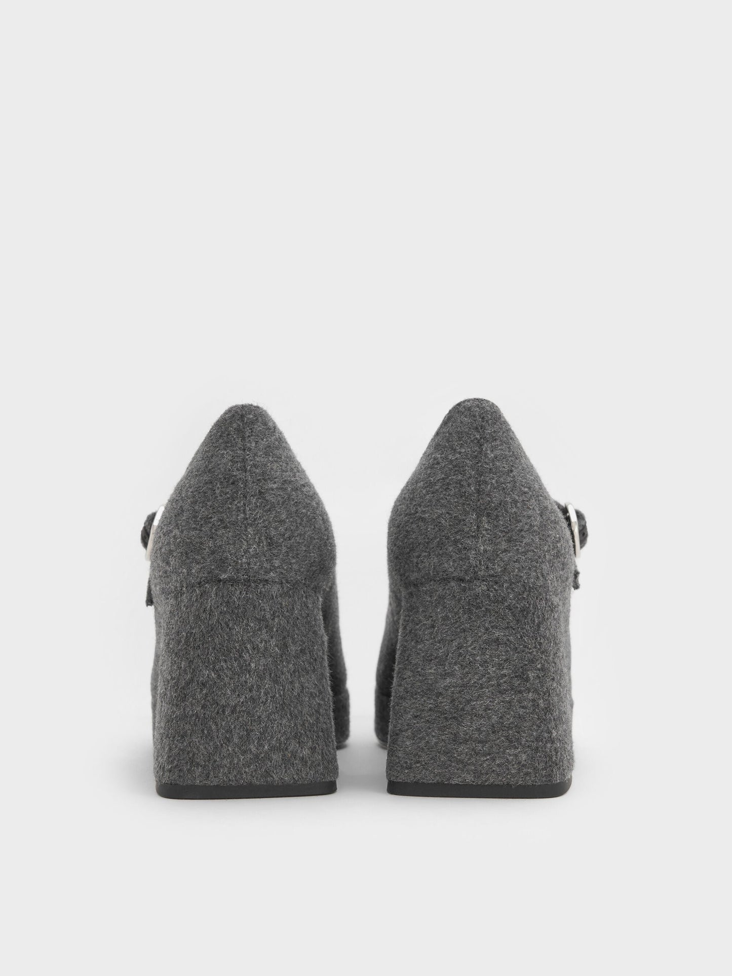 Felt Platform Mary Jane Pumps - Grey | CHARLES & KEITH