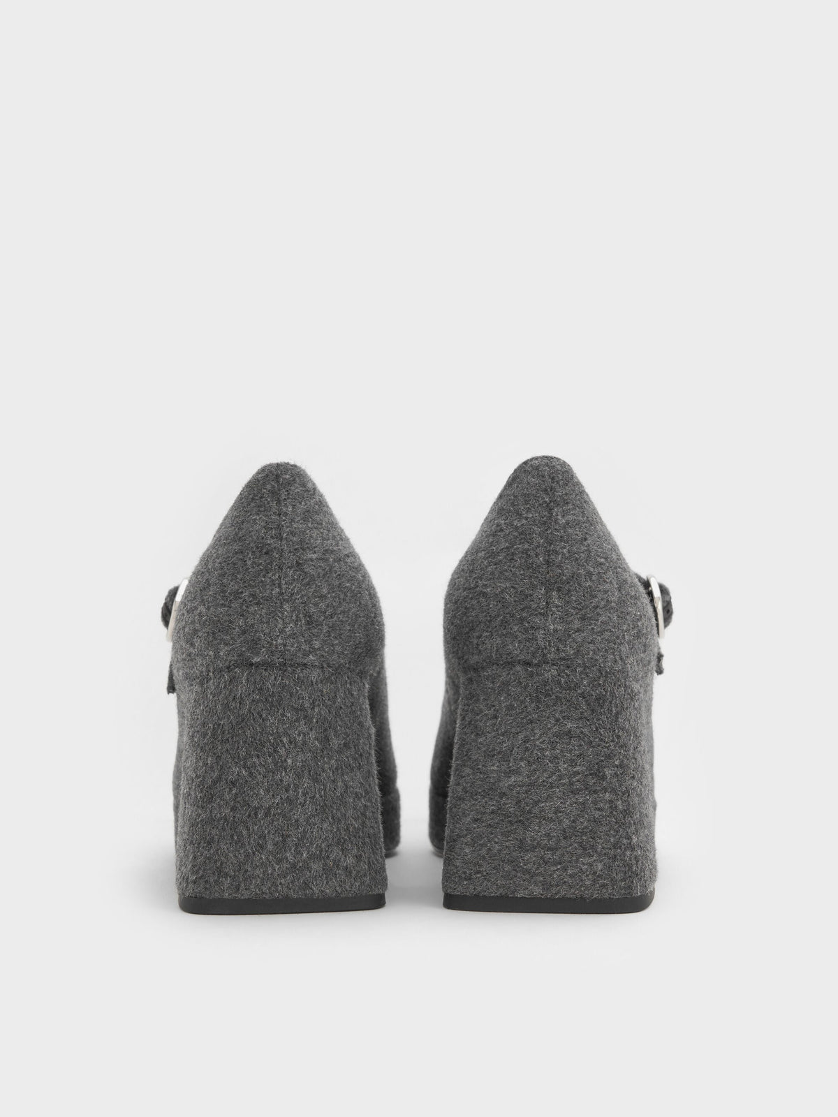 Felt Platform Mary Jane Pumps - Grey | CHARLES & KEITH
