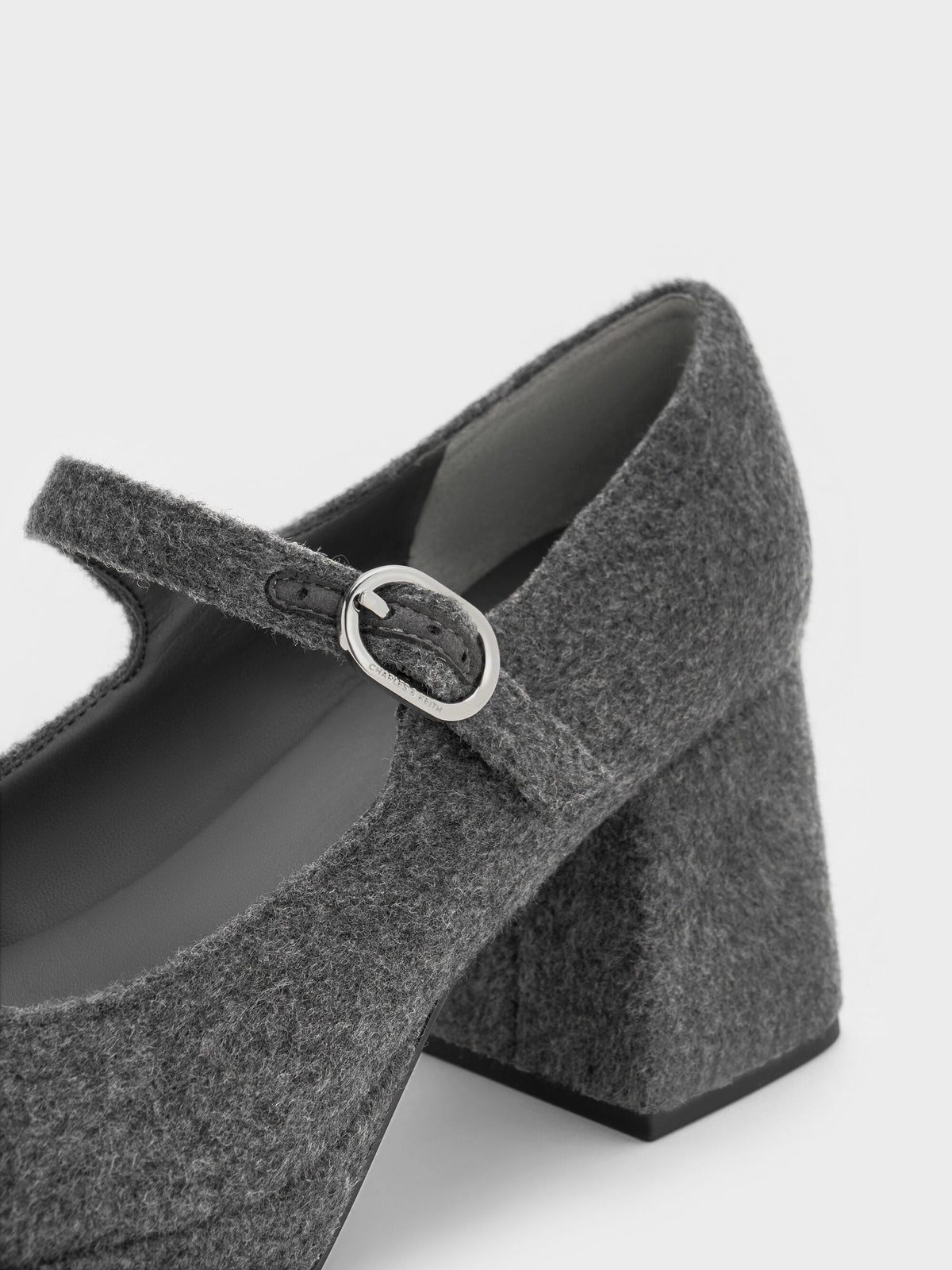 Felt Platform Mary Jane Pumps - Grey | CHARLES & KEITH