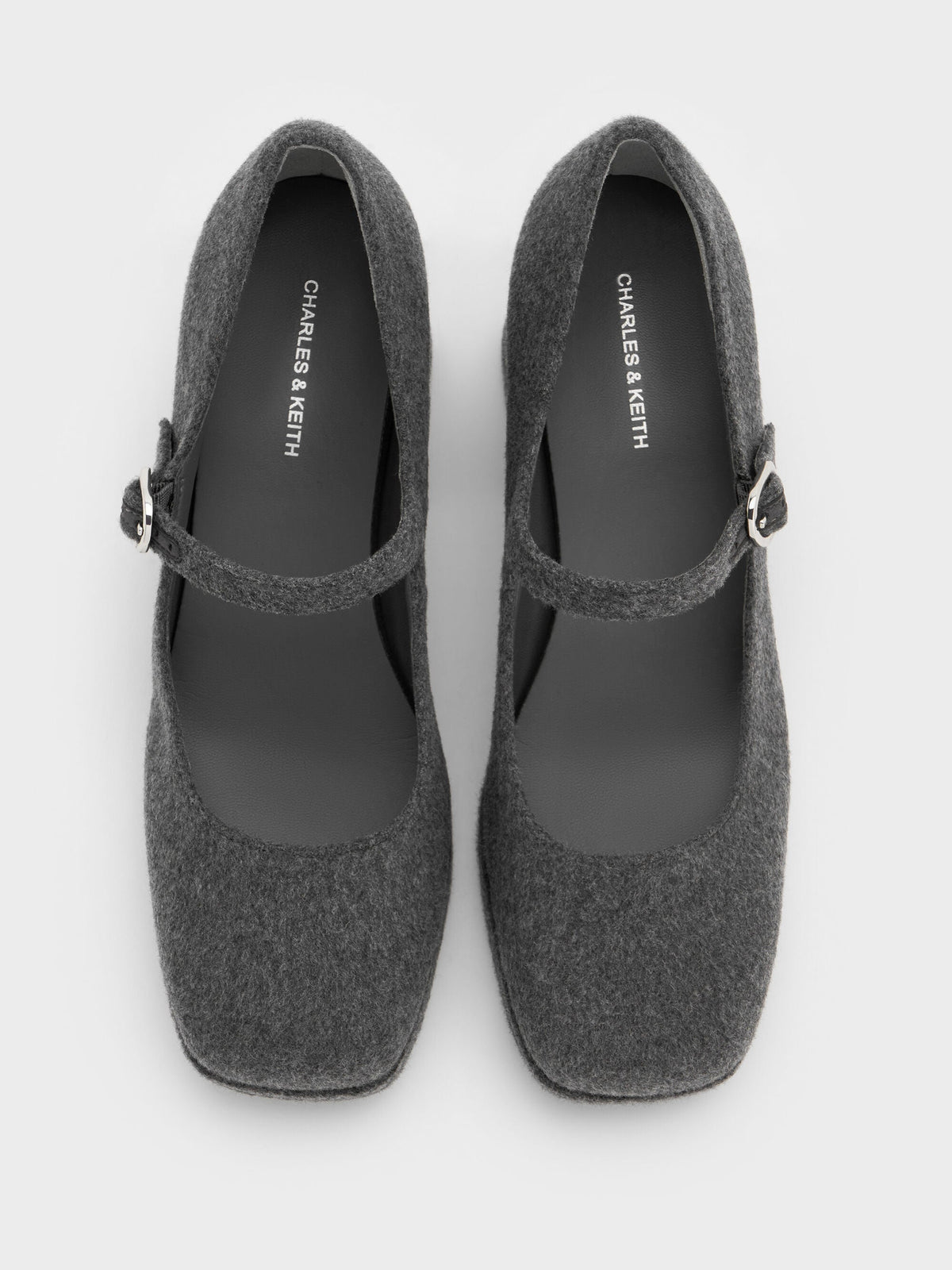 Felt Platform Mary Jane Pumps - Grey | CHARLES & KEITH