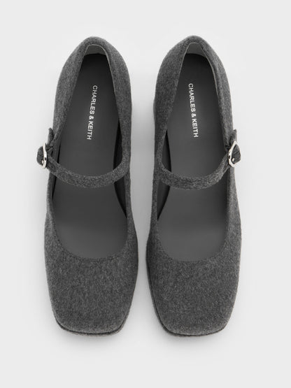 Felt Platform Mary Jane Pumps - Grey | CHARLES & KEITH
