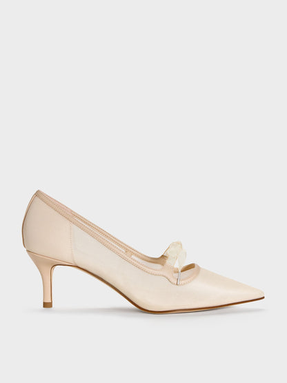 Venetia Mesh Bow Pointed Pumps - Nude | CHARLES & KEITH