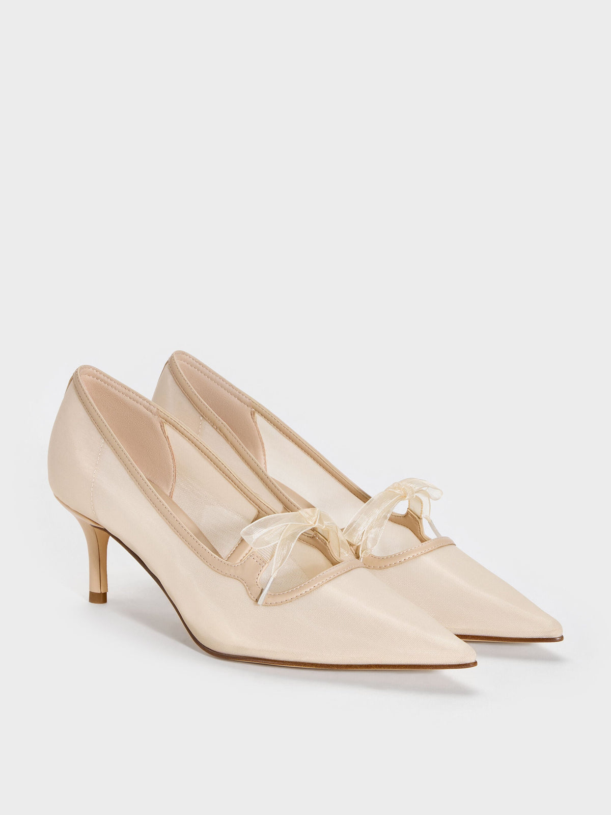 Venetia Mesh Bow Pointed Pumps - Nude | CHARLES & KEITH