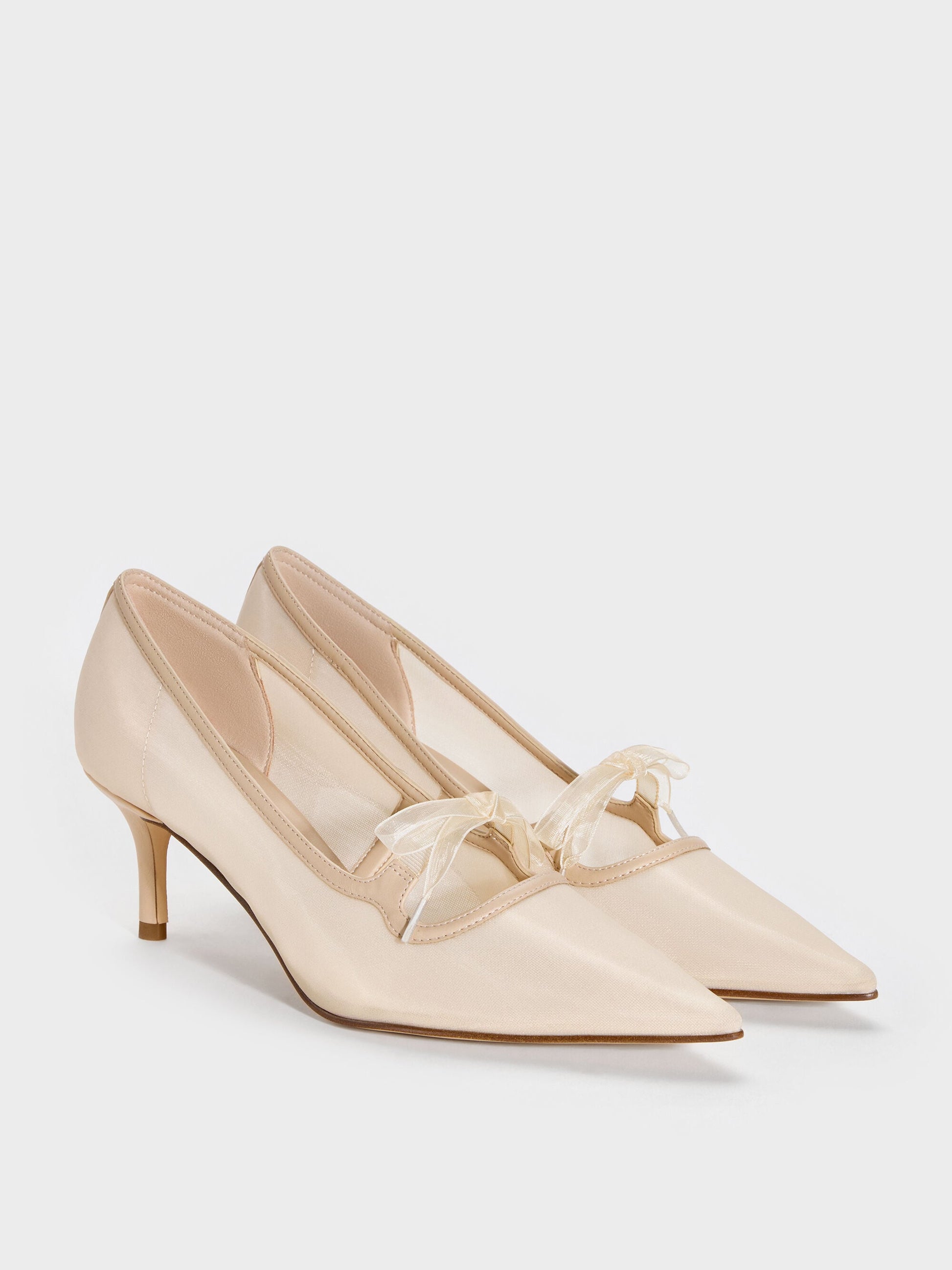 Venetia Mesh Bow Pointed Pumps - Nude | CHARLES & KEITH