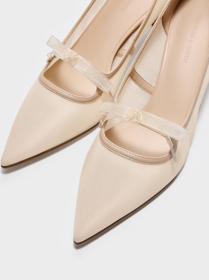 Venetia Mesh Bow Pointed Pumps - Nude | CHARLES & KEITH