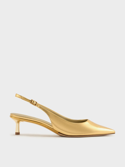 Curtis Metallic Slingback Kitten Heels - Gold | CHARLES & KEITH