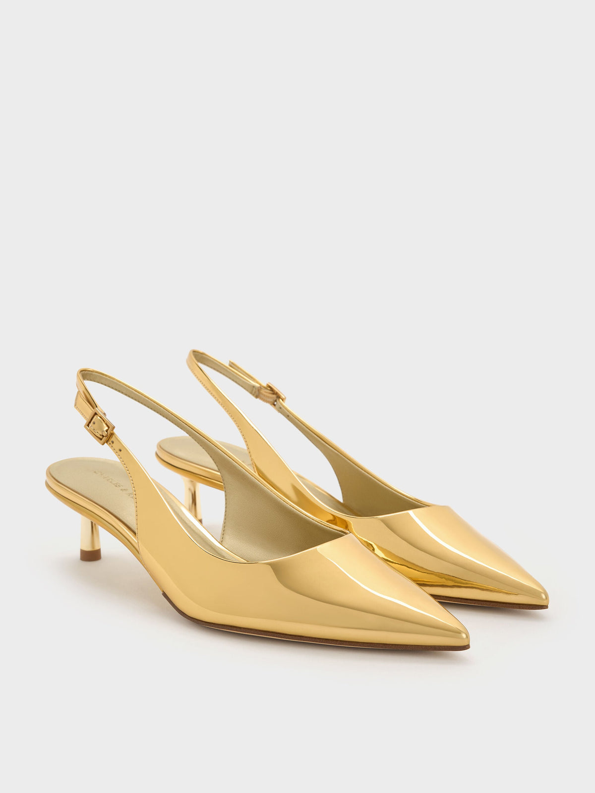 Curtis Metallic Slingback Kitten Heels - Gold | CHARLES & KEITH