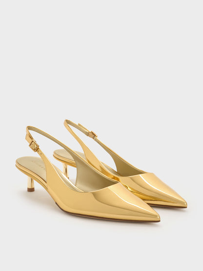 Curtis Metallic Slingback Kitten Heels - Gold | CHARLES & KEITH