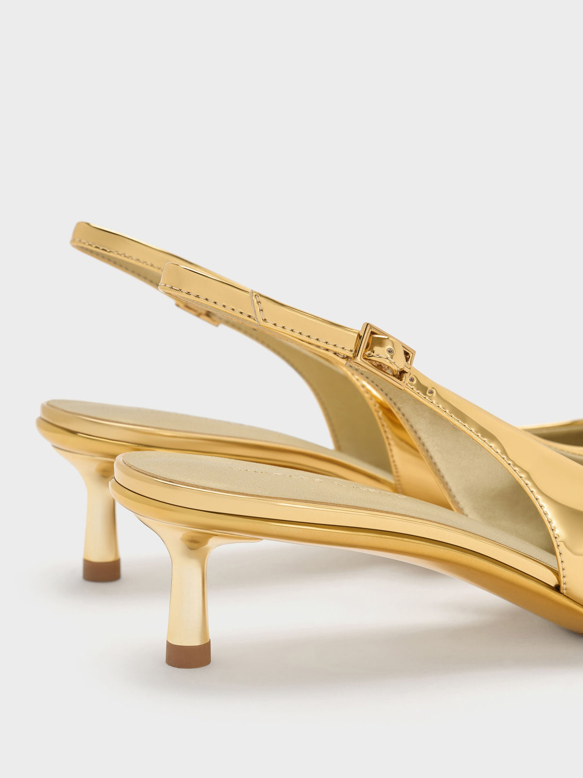 Curtis Metallic Slingback Kitten Heels - Gold | CHARLES & KEITH